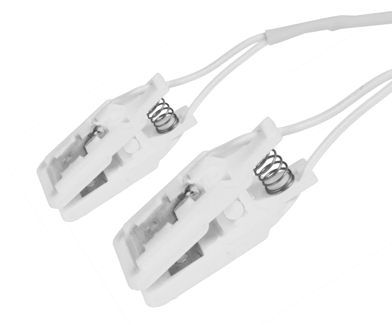 Pár ušních elektrod Sn (cín), plastový klips: bílá