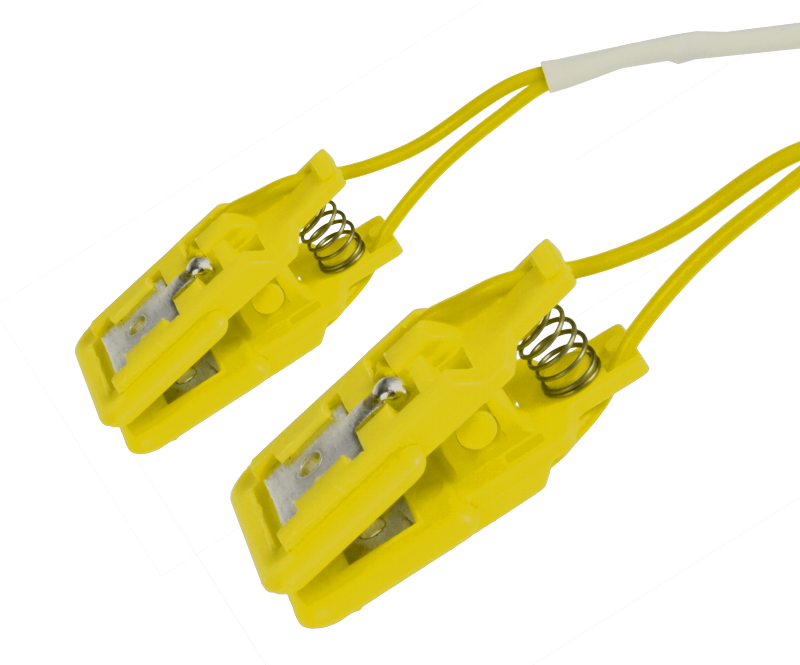 Pár ušních elektrod Sn (cín), plastový klips: žlutá